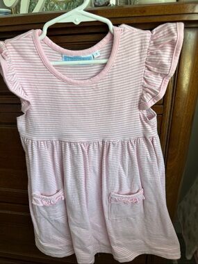 Trotter st. Pink Striped Ruffle Sleeve Girls Dress